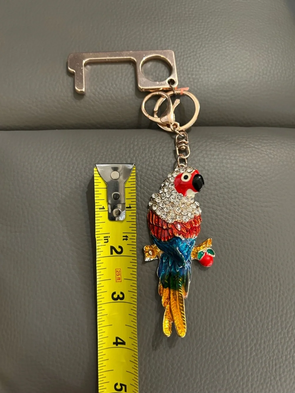 Rhinestone Parrot Keychain Bag Charm + No Touch Door Opener Tool